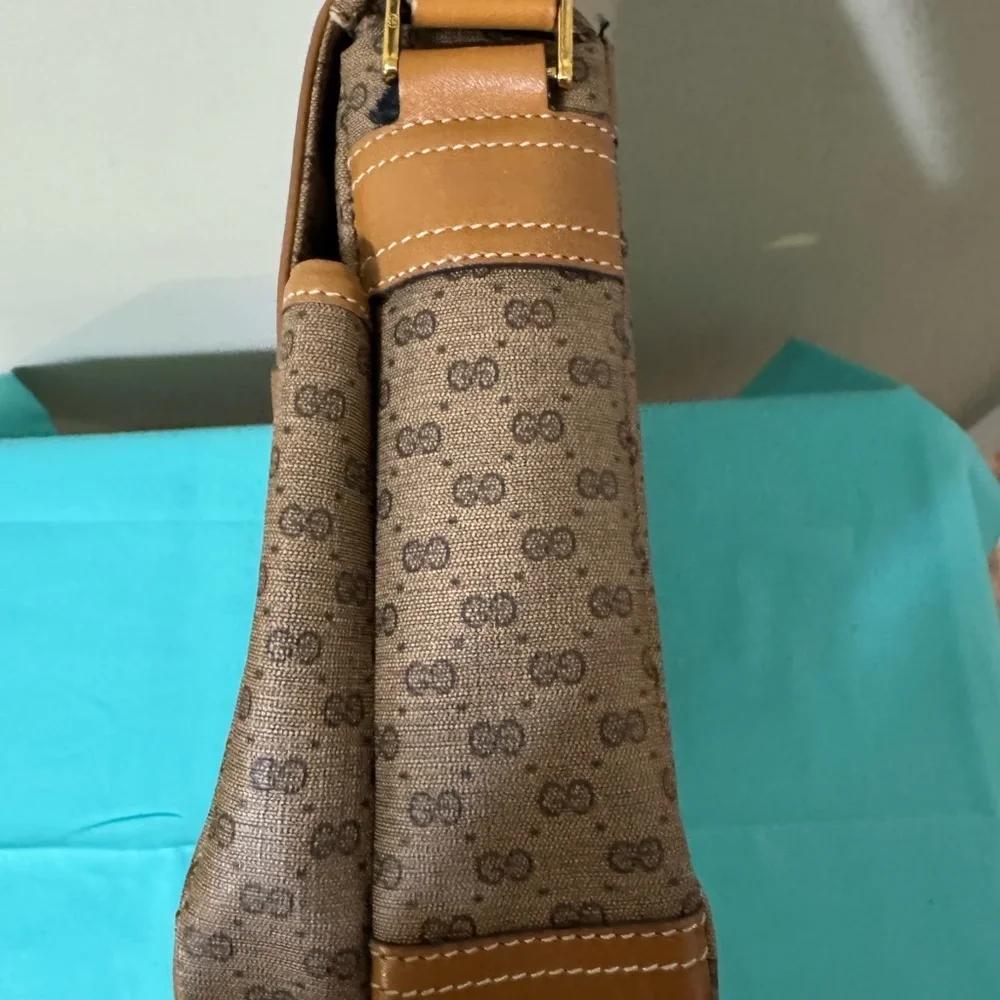 Gucci Micro Logo Tan and Brown Messenger Style Bag
